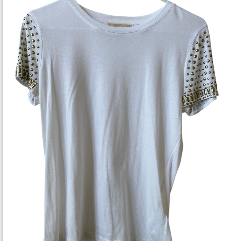 Michael Kors PS white top w gold studded sleeves